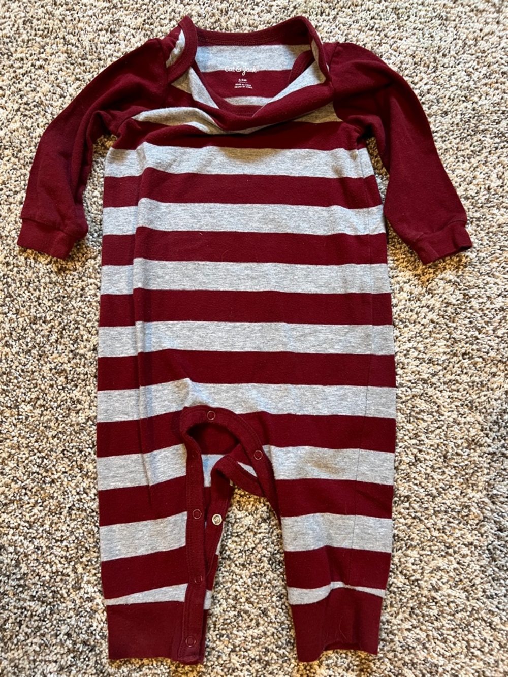 Cat & Jack Maroon and Gray Striped One-Piece Footie